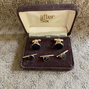 After six tuxedo cuff links and studs